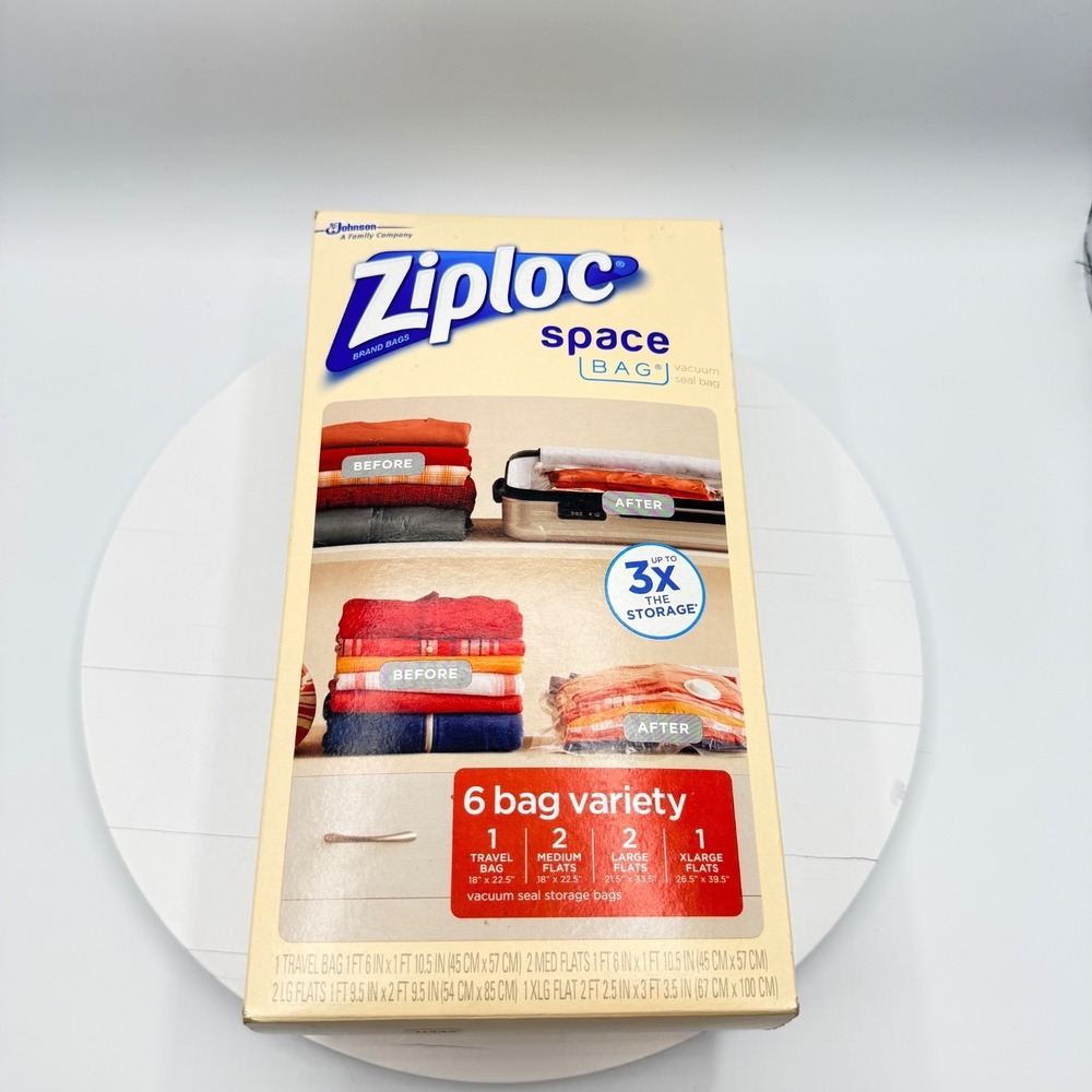 Ziplock Space Bag 6 Bag Variety Open Box Travel Bag Medium Large X-Large Flats